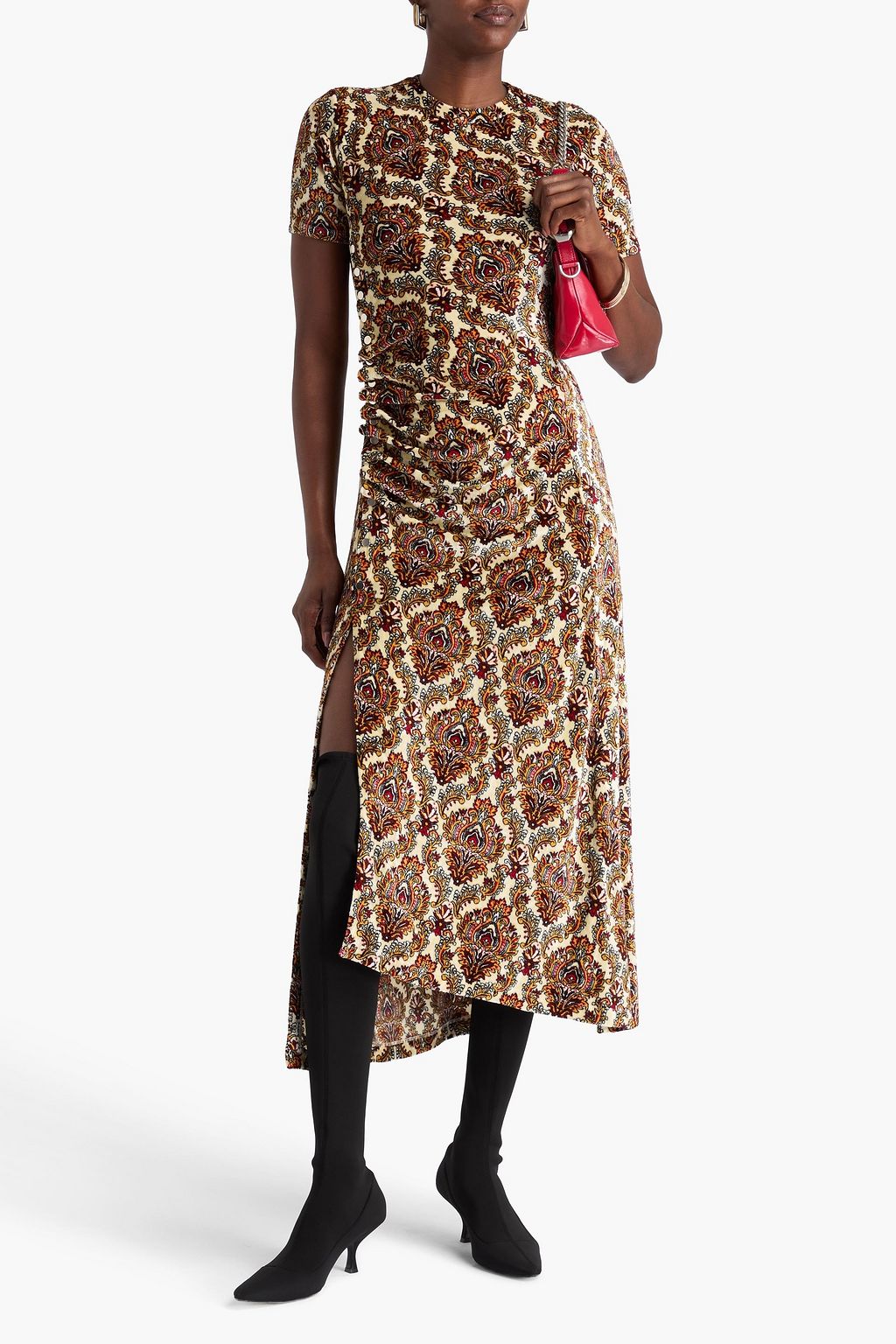 RABANNE Paisley-print chenille midi dress