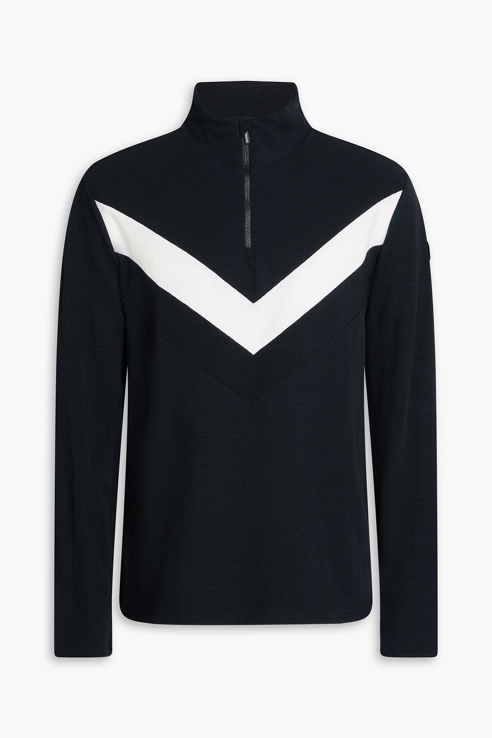 We Norwegians Voss Striped Merino Wool-blend Half-zip Base Layer In Black