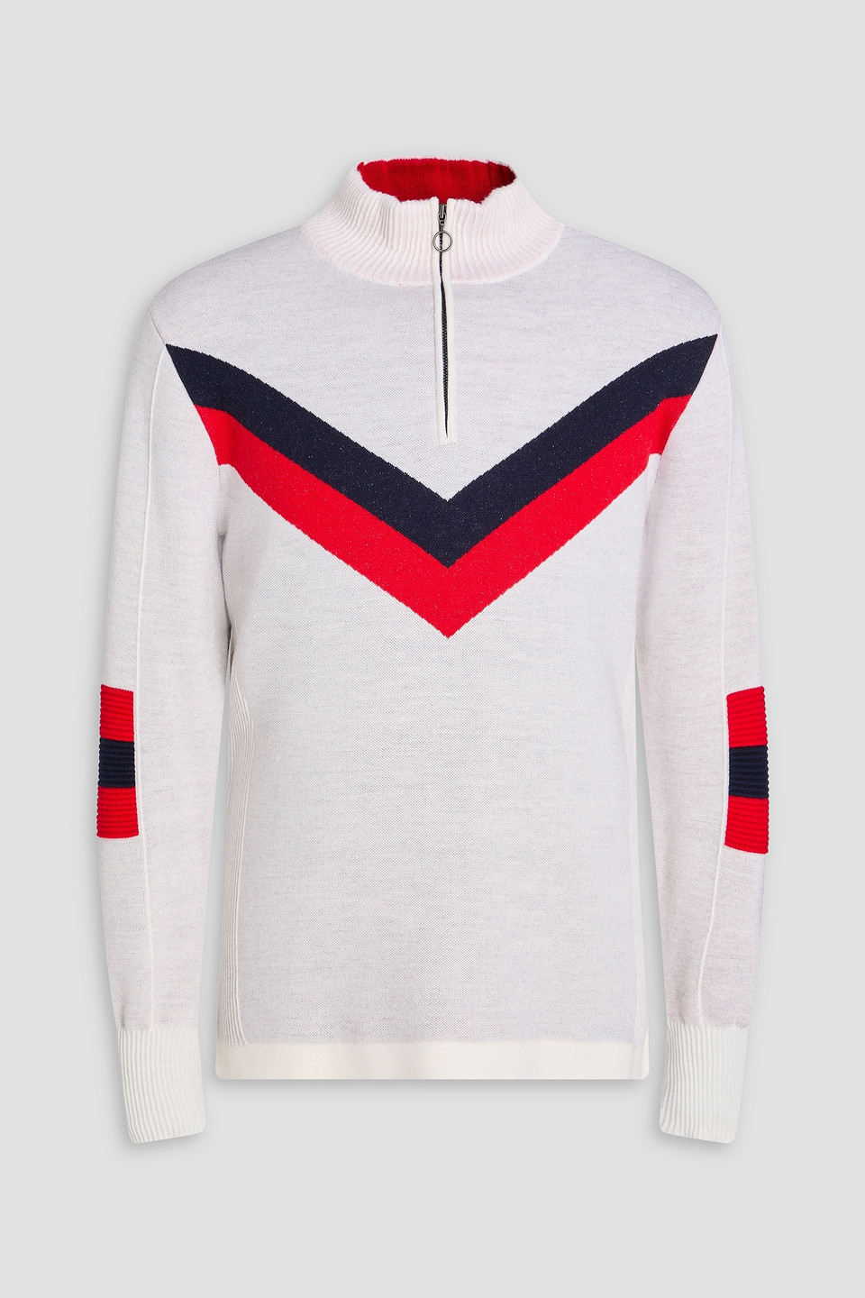 We Norwegians Hafjell Striped Merino Wool Half-zip Sweater In White