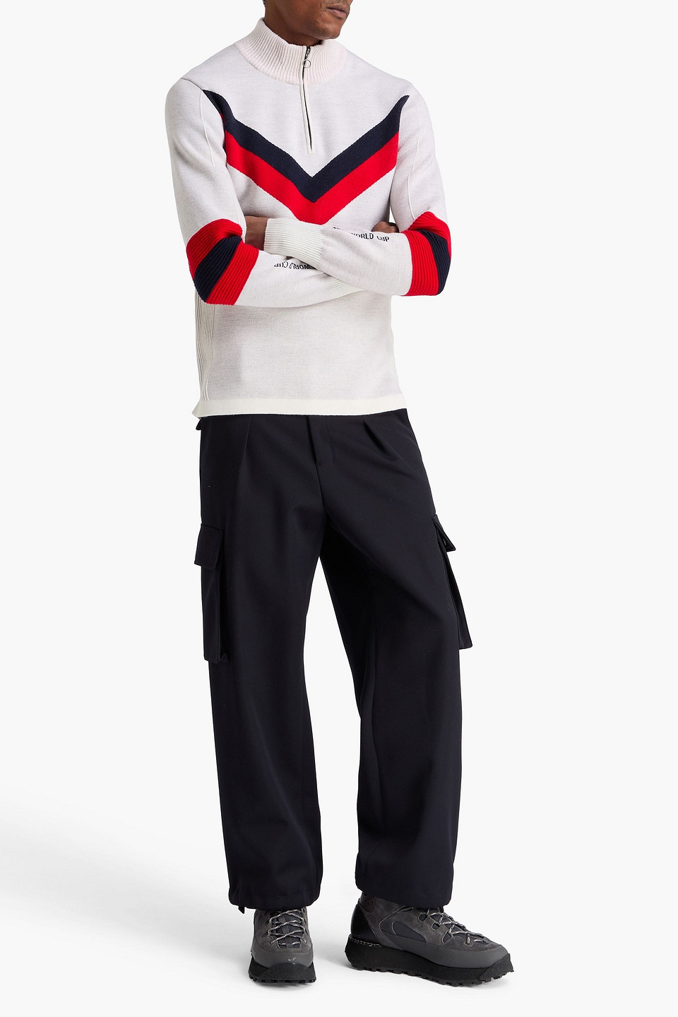 We Norwegians Hafjell Striped Merino Wool Half-zip Sweater In White