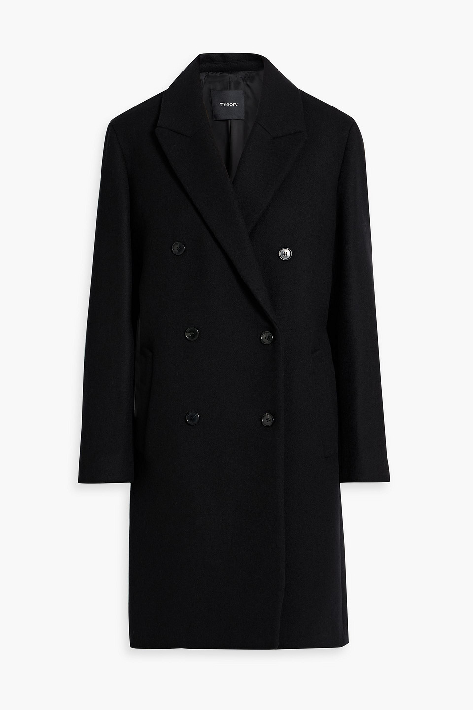 Theory Double-breasted Wool-felt Coat In Black