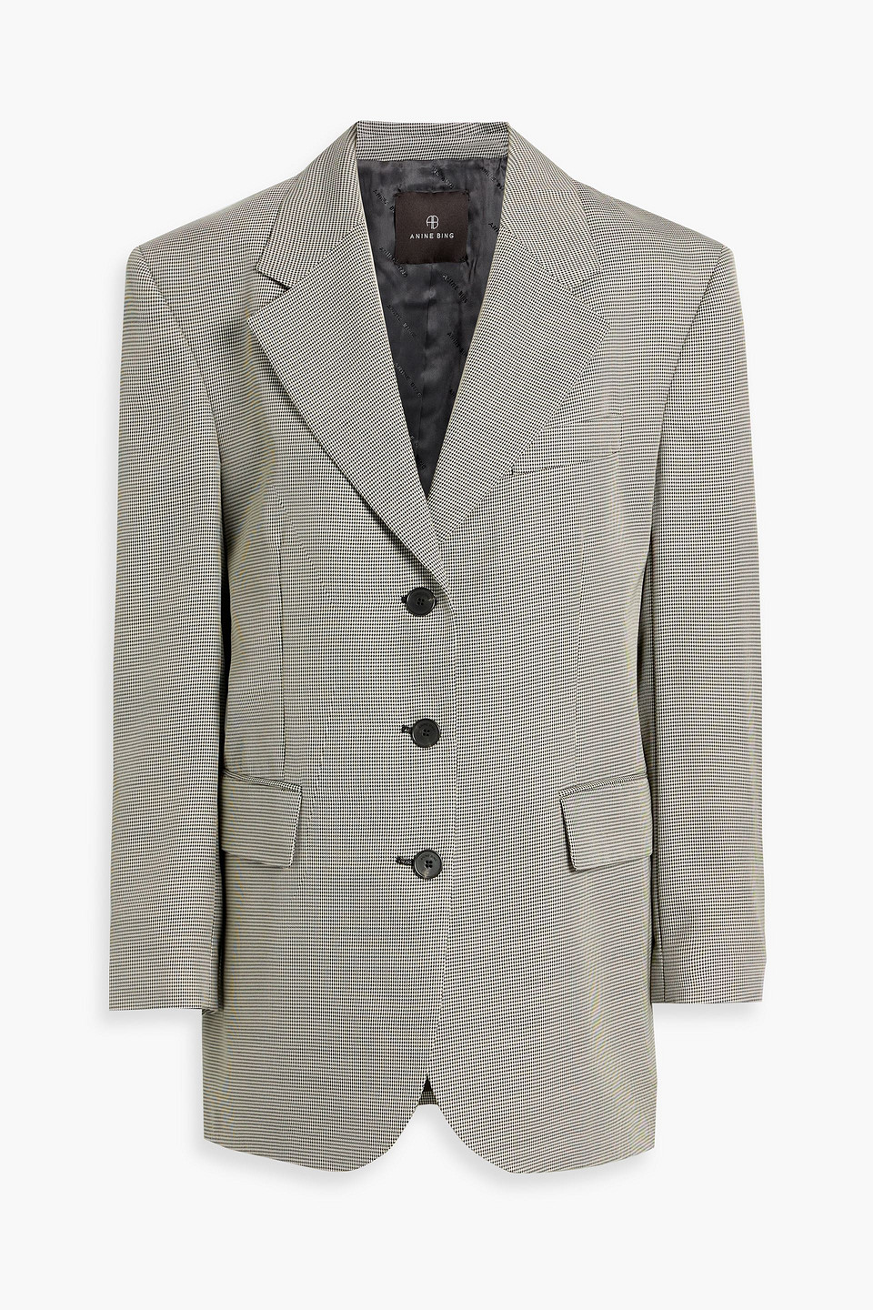 Anine Bing Houndstooth Wool-blend Blazer In Gray