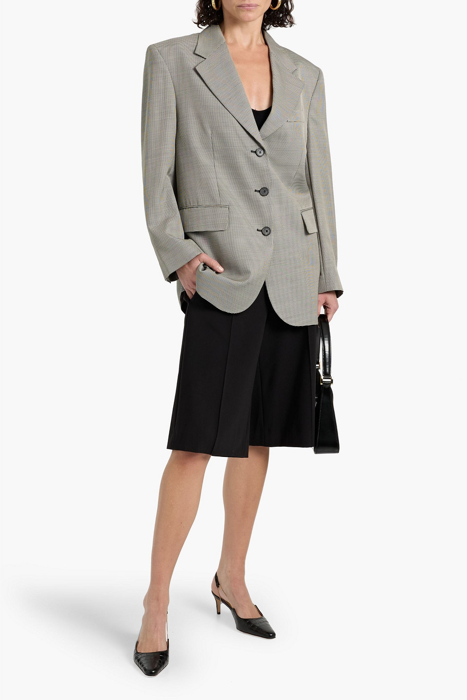 Anine Bing Houndstooth Wool-blend Blazer In Gray
