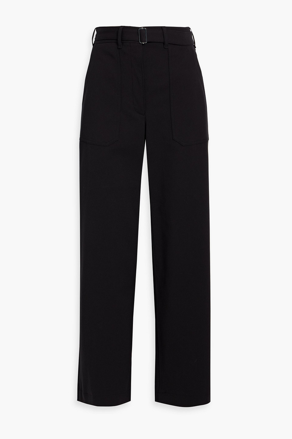 Belted cotton-blend twill wide-leg pants