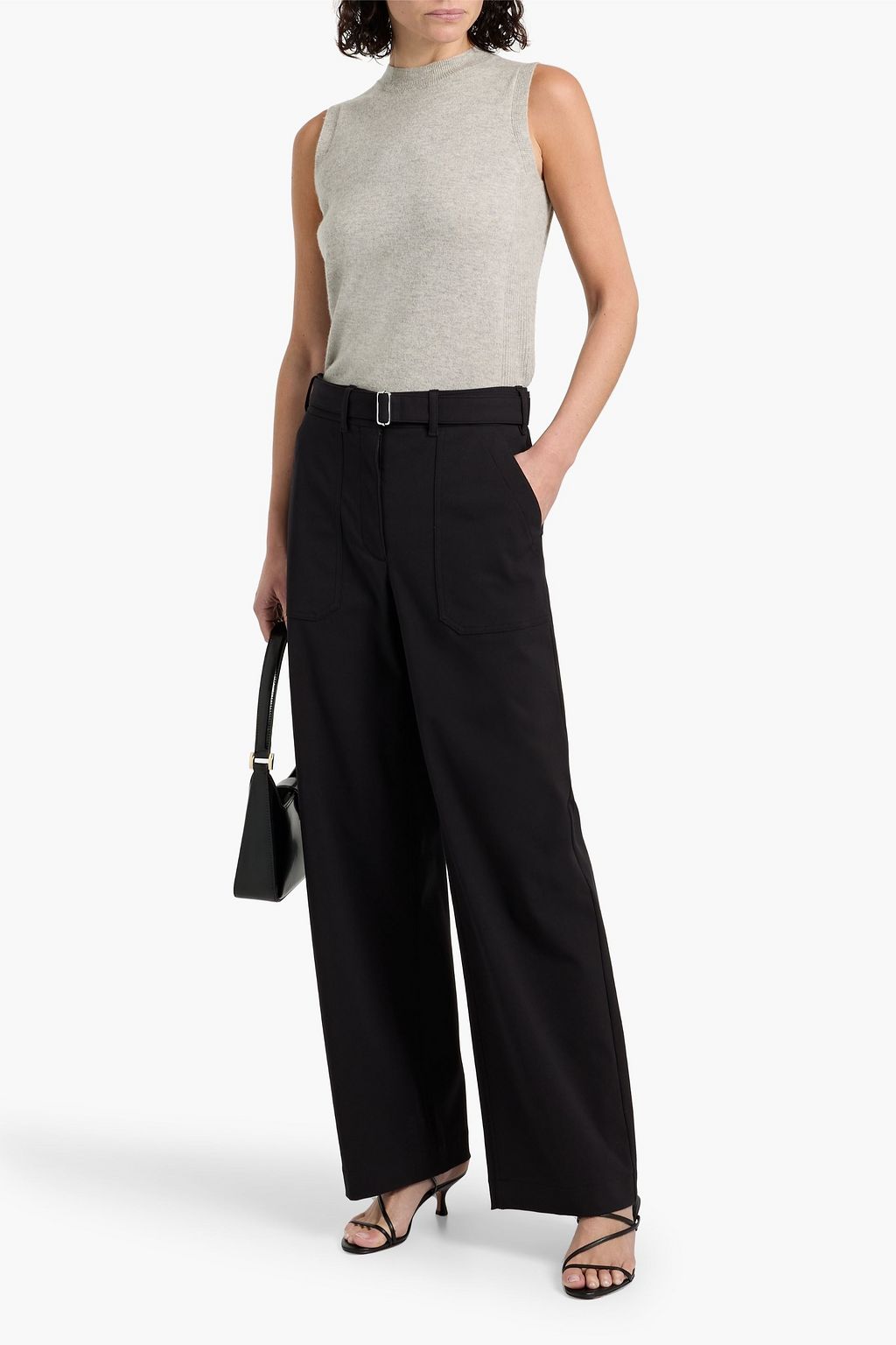 THEORY Belted cotton-blend twill straight-leg pants