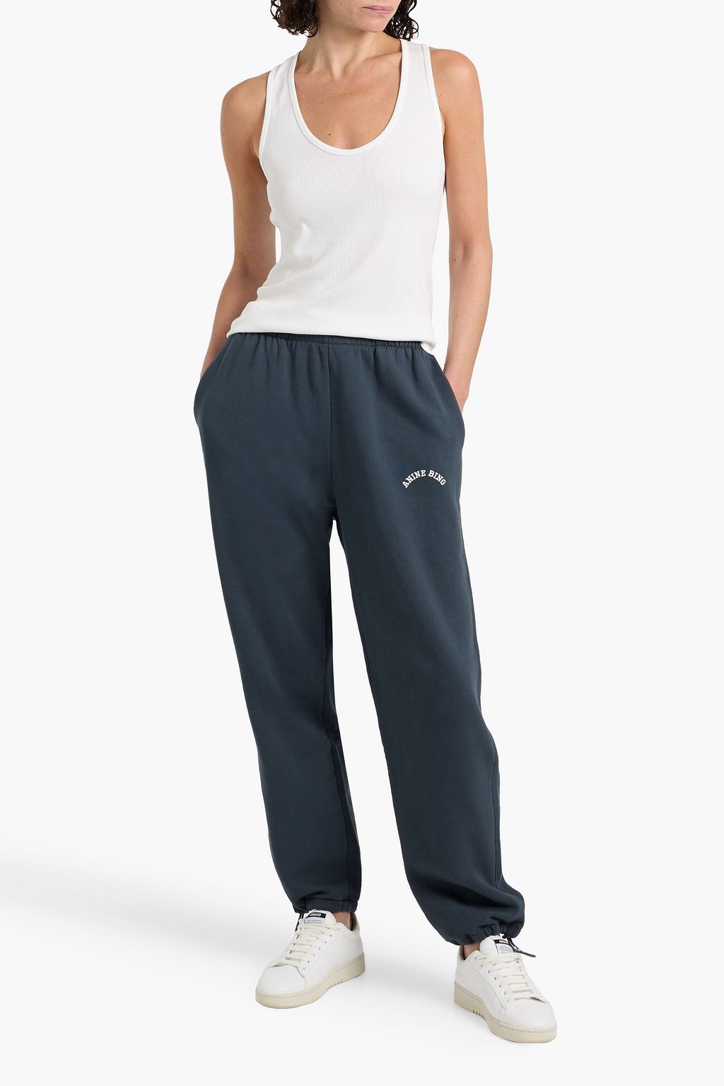 ANINE BING Leone embroidered cotton-fleece track pants