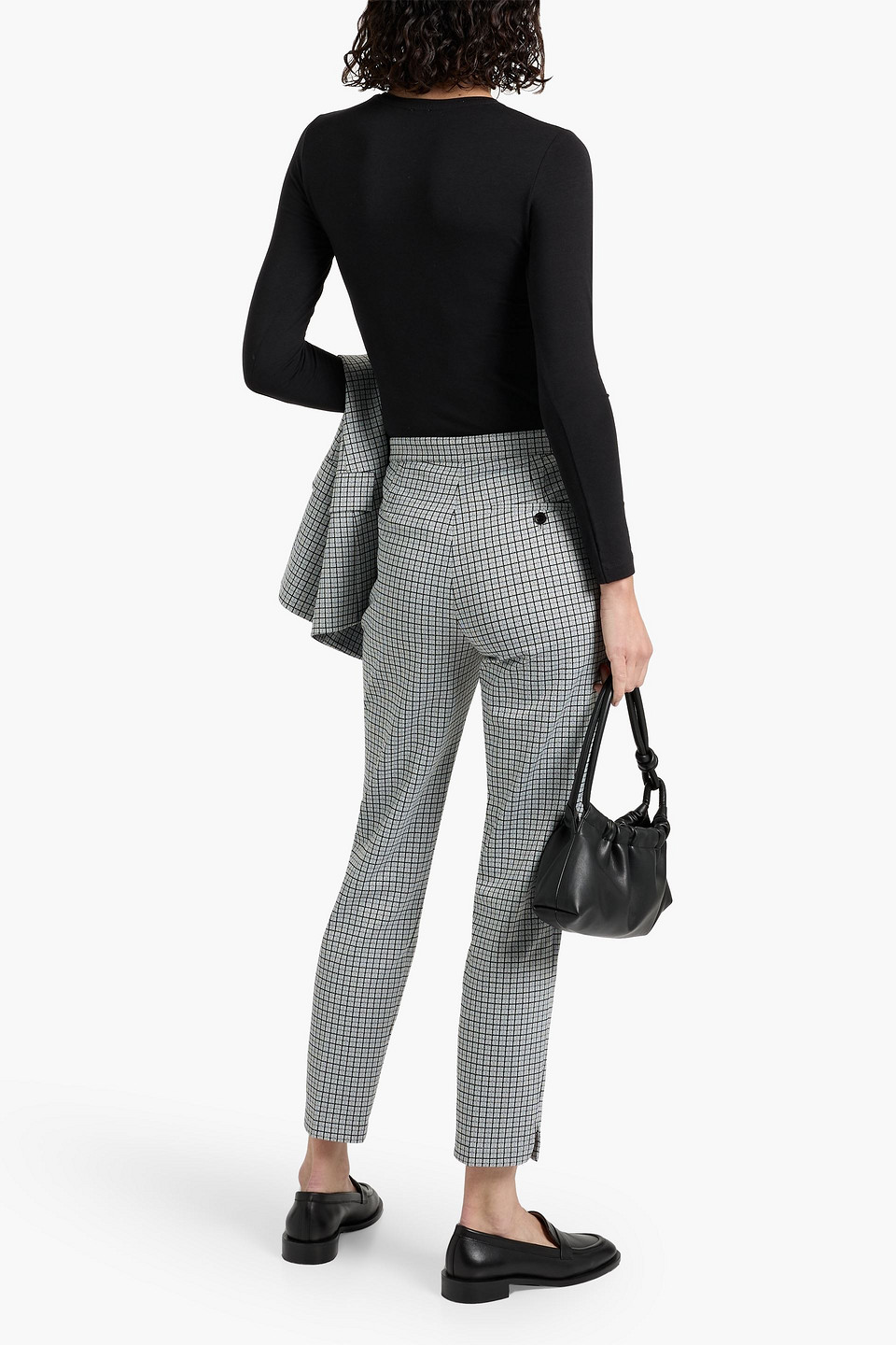 Theory Checked Jacquard Tapered Pants In Gray