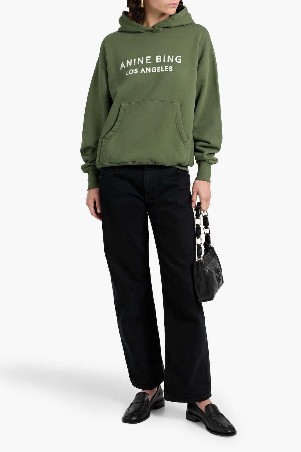 ANINE BING Alto printed French cotton-terry hoodie
