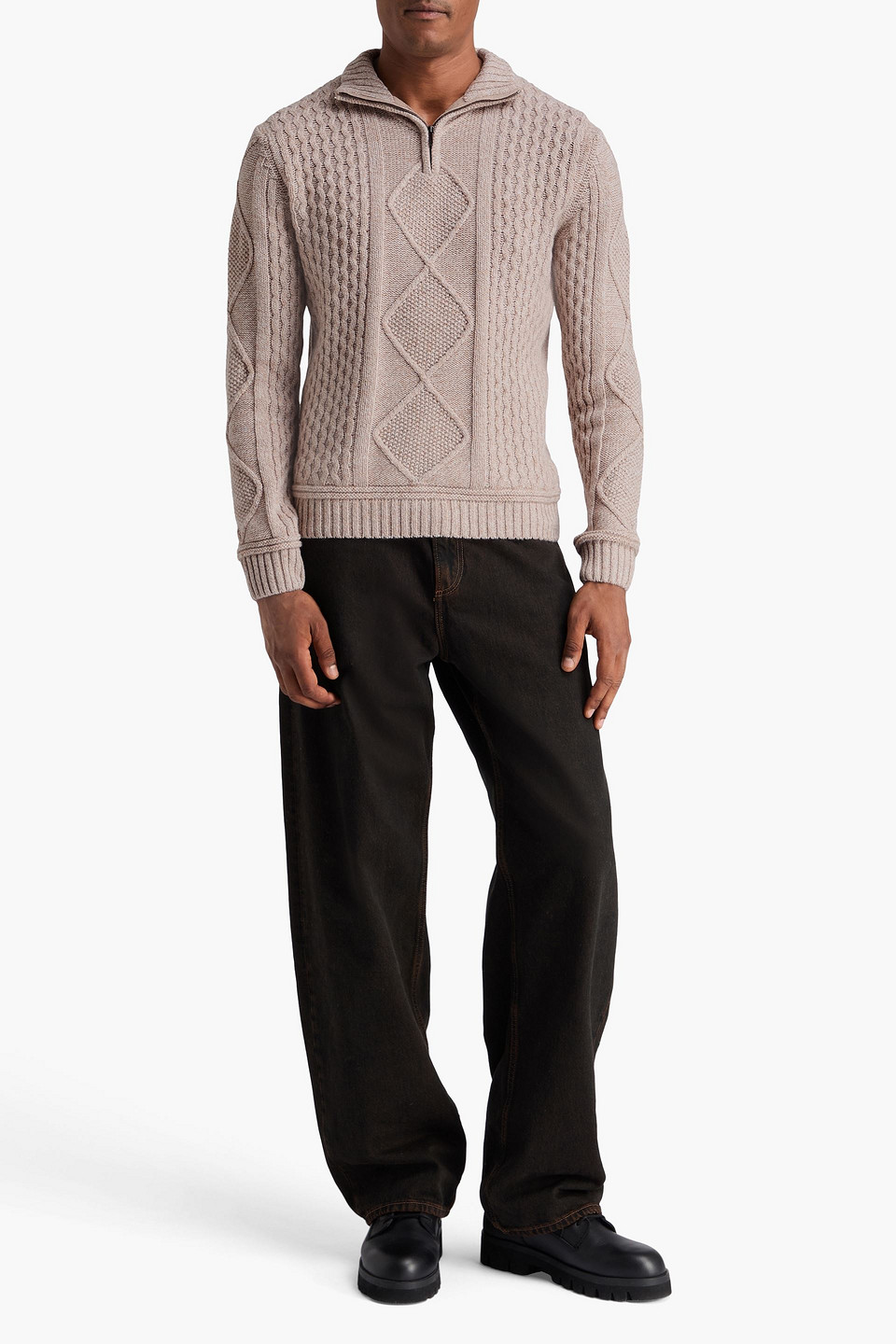  We Norwegians - Pullover „geilo“ Aus Einer Merinowoll-kaschmirmischung Mit Zopfstrickmuster Und Halblangem Reißverschluss - Neutral - S 