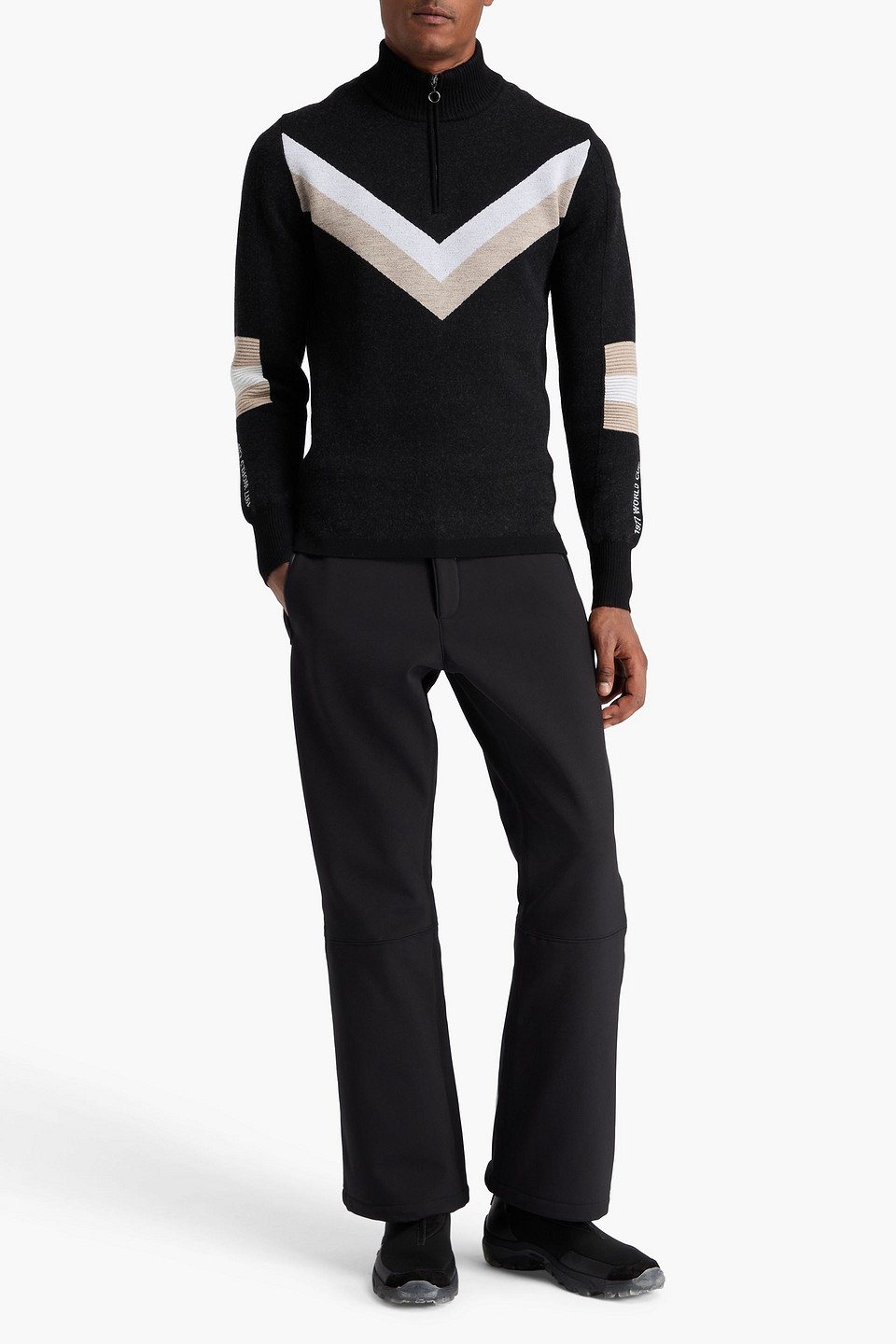 We Norwegians Hafjell Striped Merino Wool Half-zip Sweater In Black