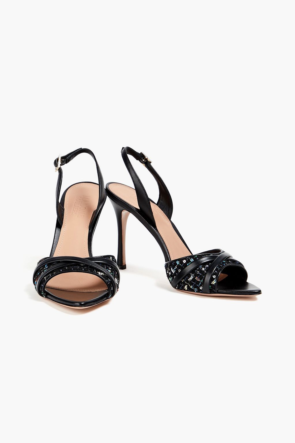 MALONE SOULIERS Jayce tweed and leather slingback sandals