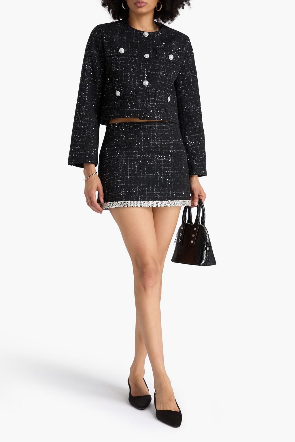MAJE Embellished tweed mini skirt