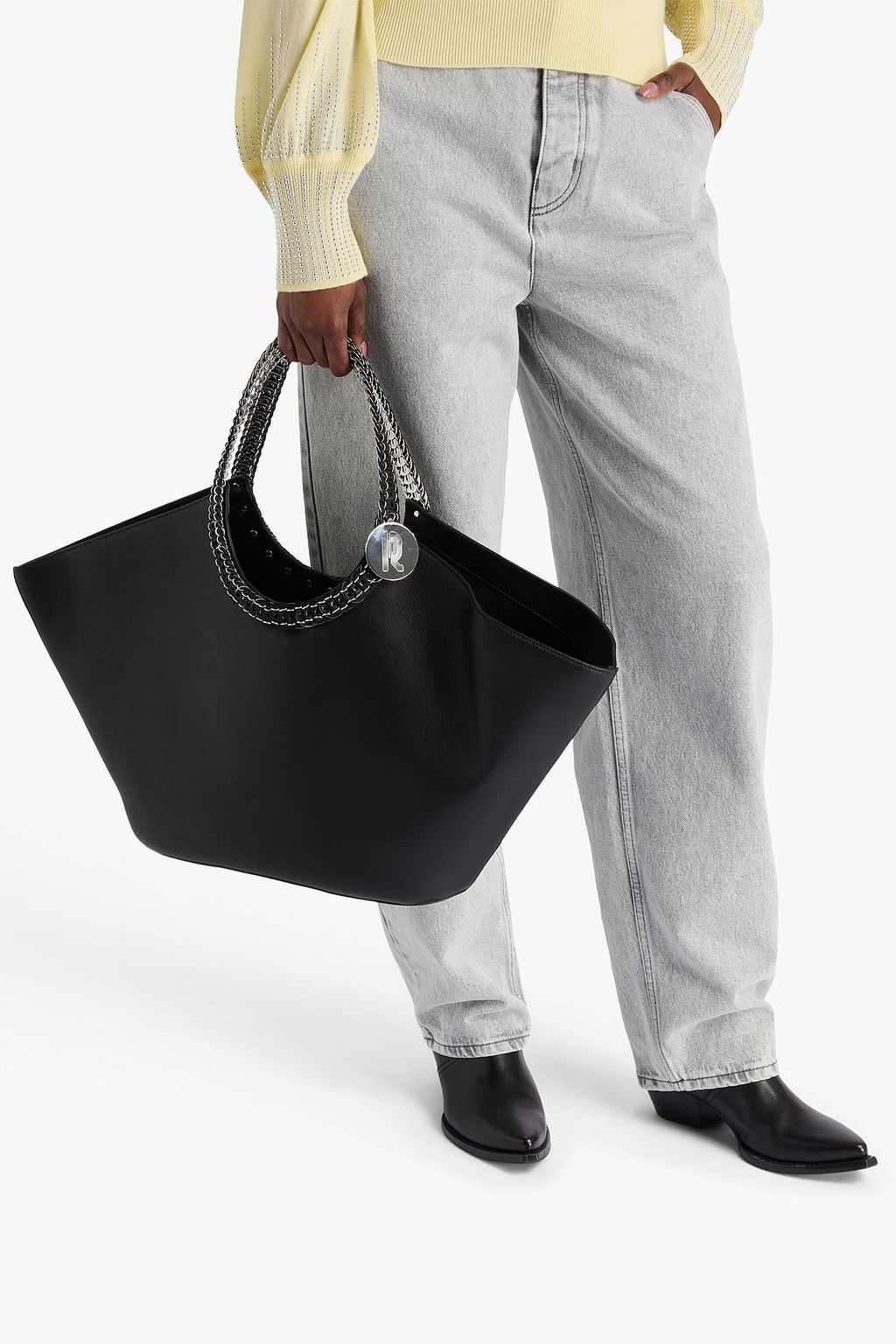 RABANNE Cabas Disc-Link chain-embellished leather tote