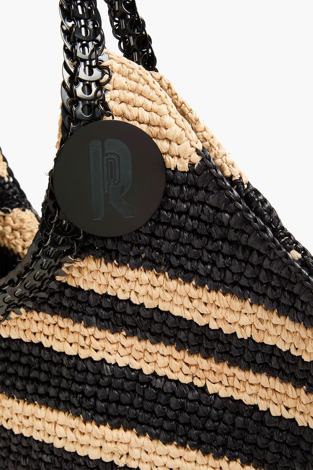 RABANNE Striped leather and raffia tote