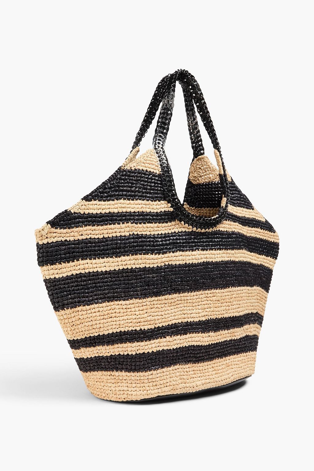 RABANNE Striped leather and raffia tote
