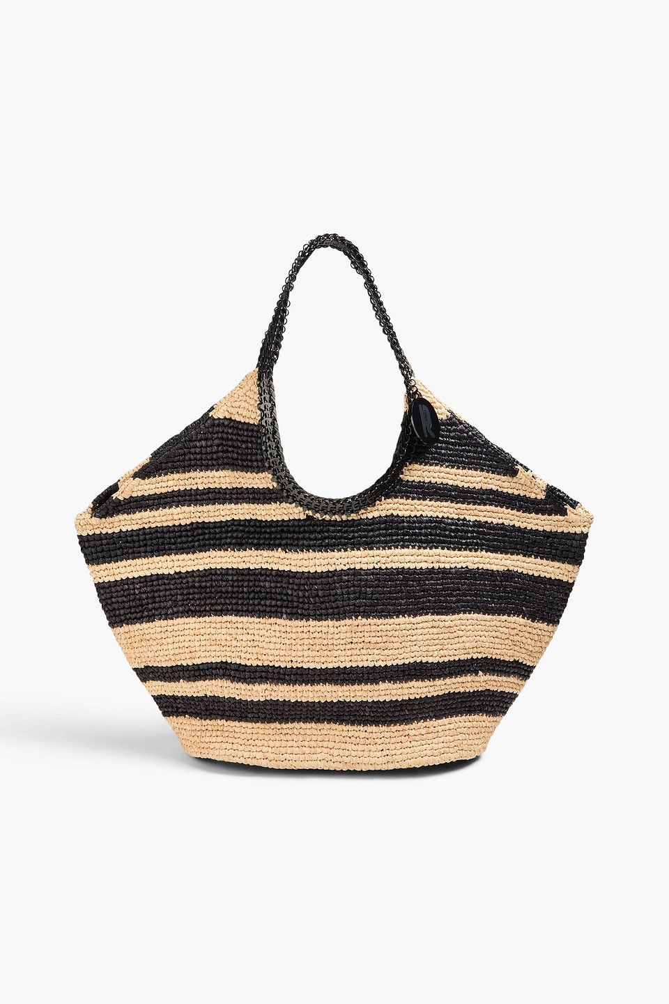 rabanne - cabas striped leather and raffia tote - black - onesize