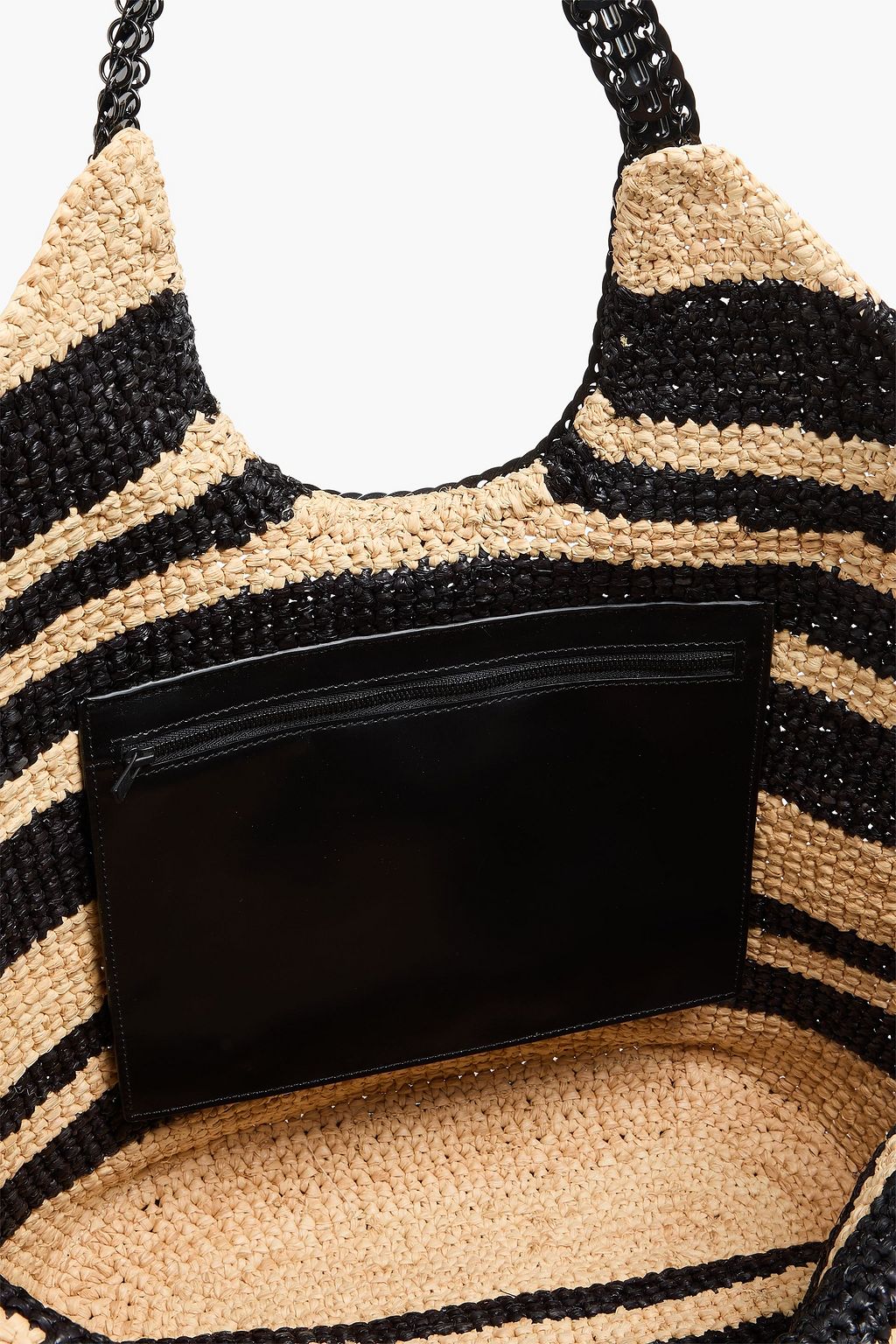 RABANNE Striped leather and raffia tote