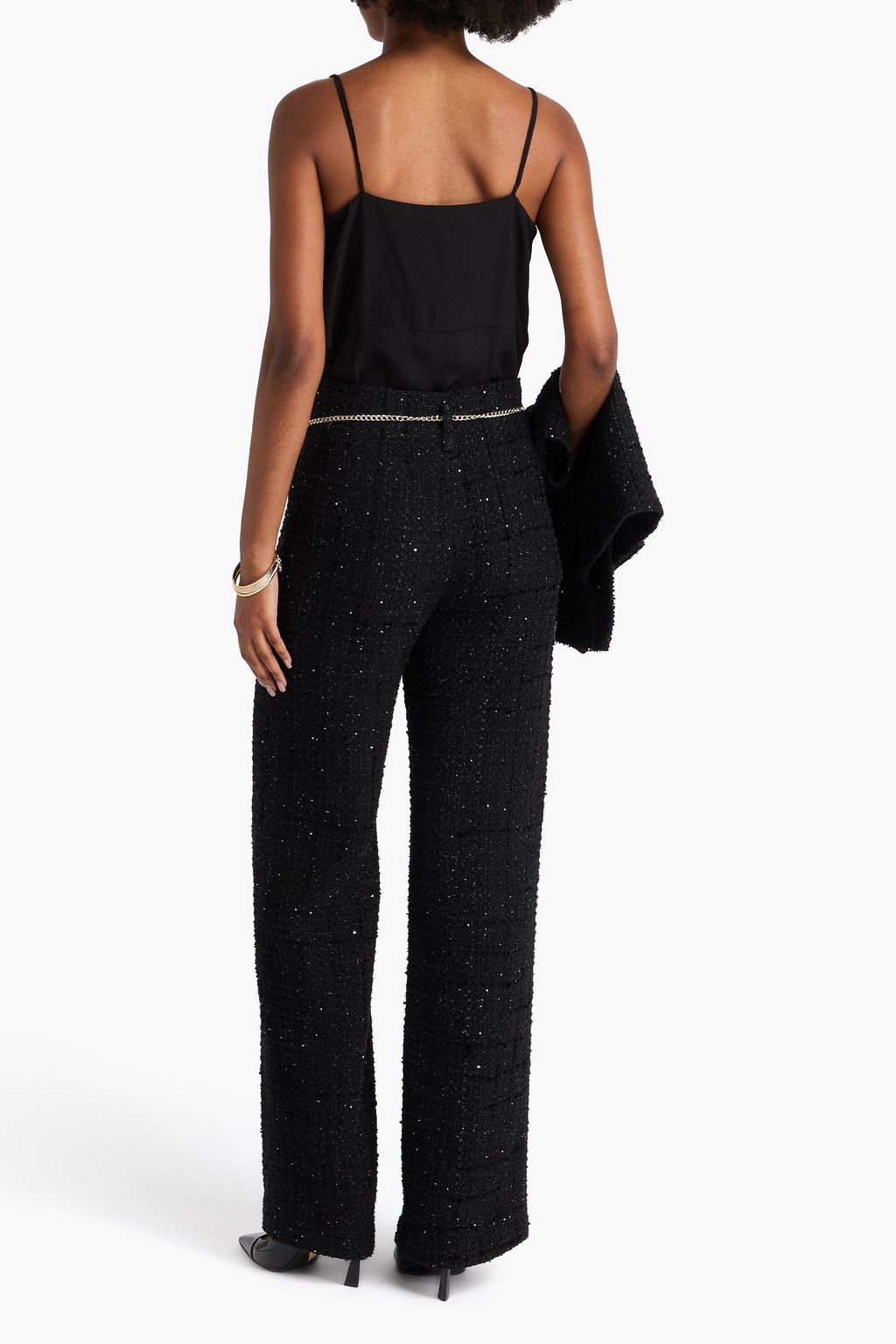 MAJE Sequined cotton-blend tweed wide-leg pants
