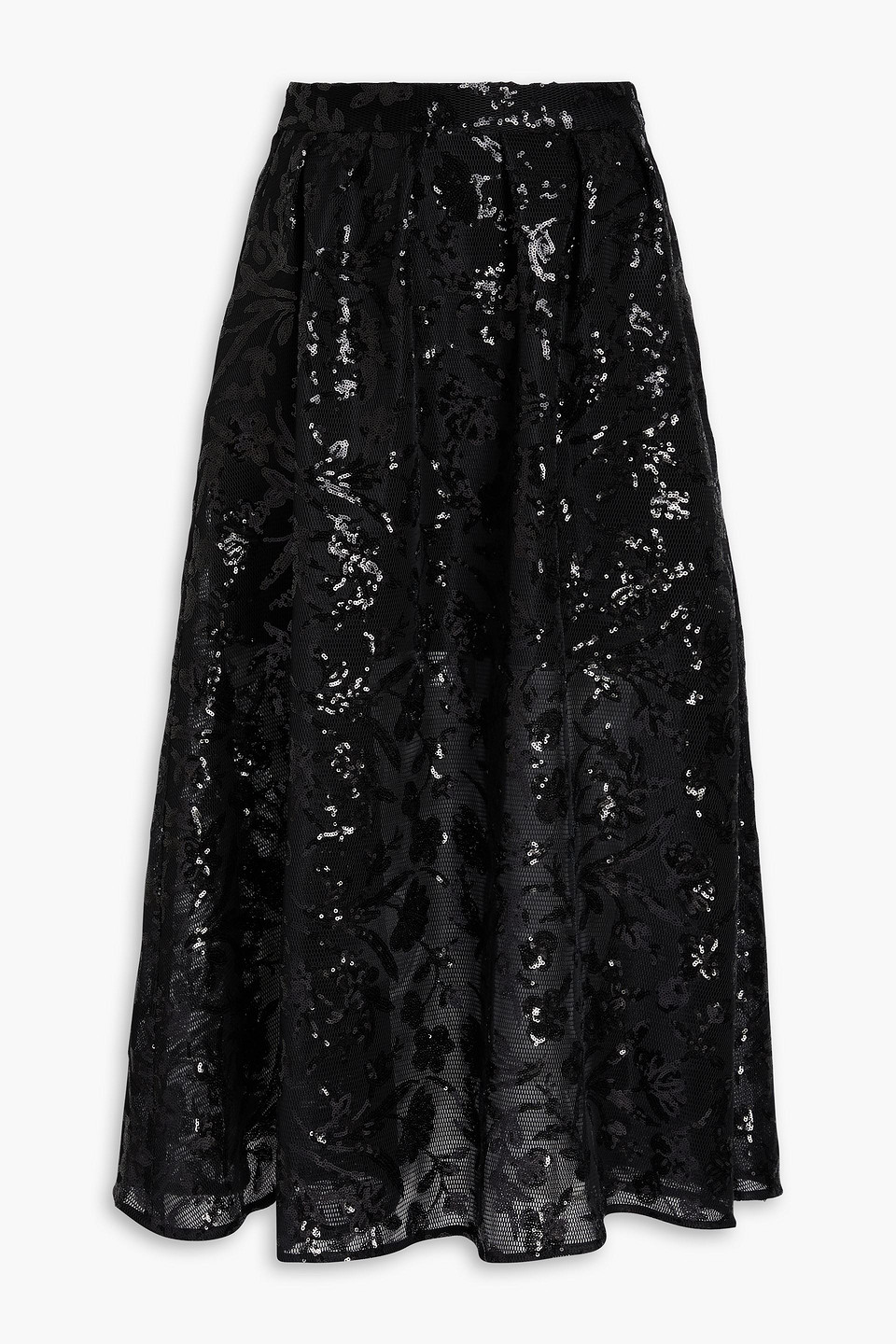 Maje Sequin-embellished Mesh Midi Skirt In Black