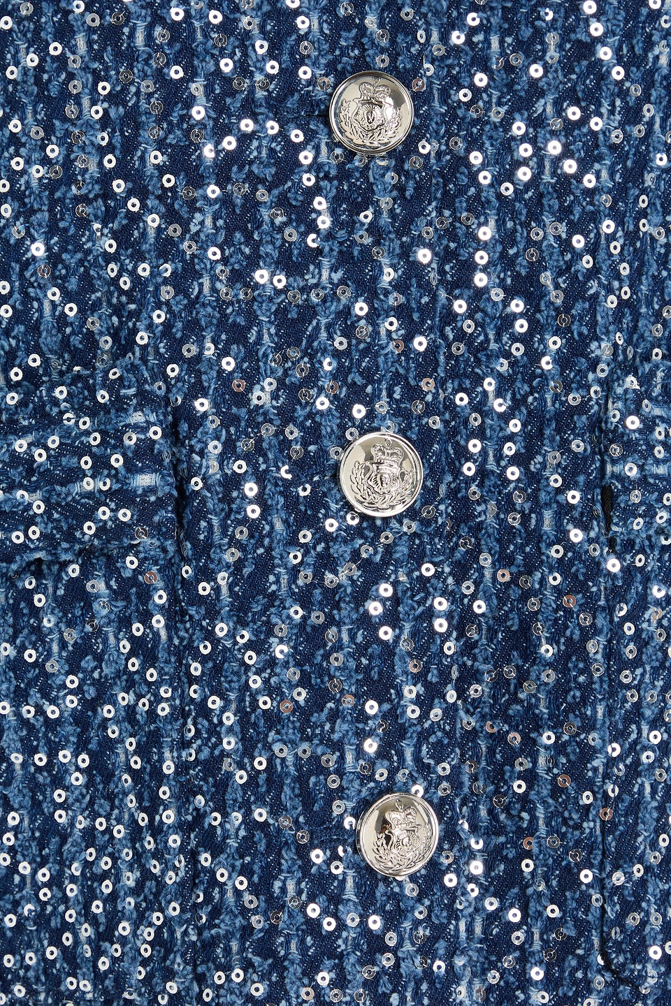 Maje Sequined Denim Jacket In Blue