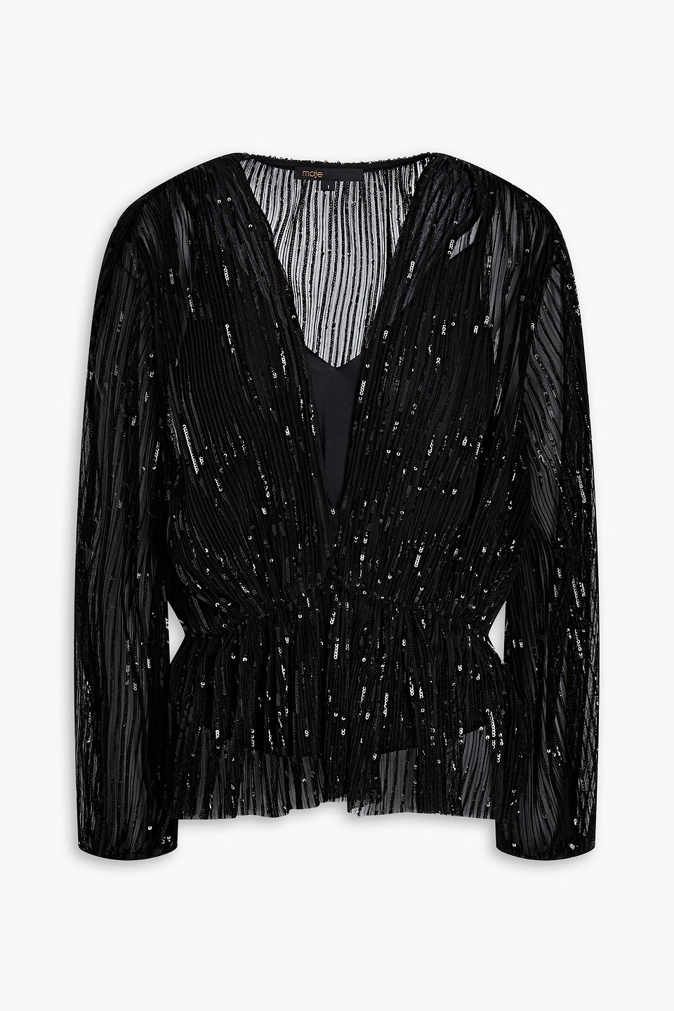 maje - sequin-embellished tulle top - black - 0
