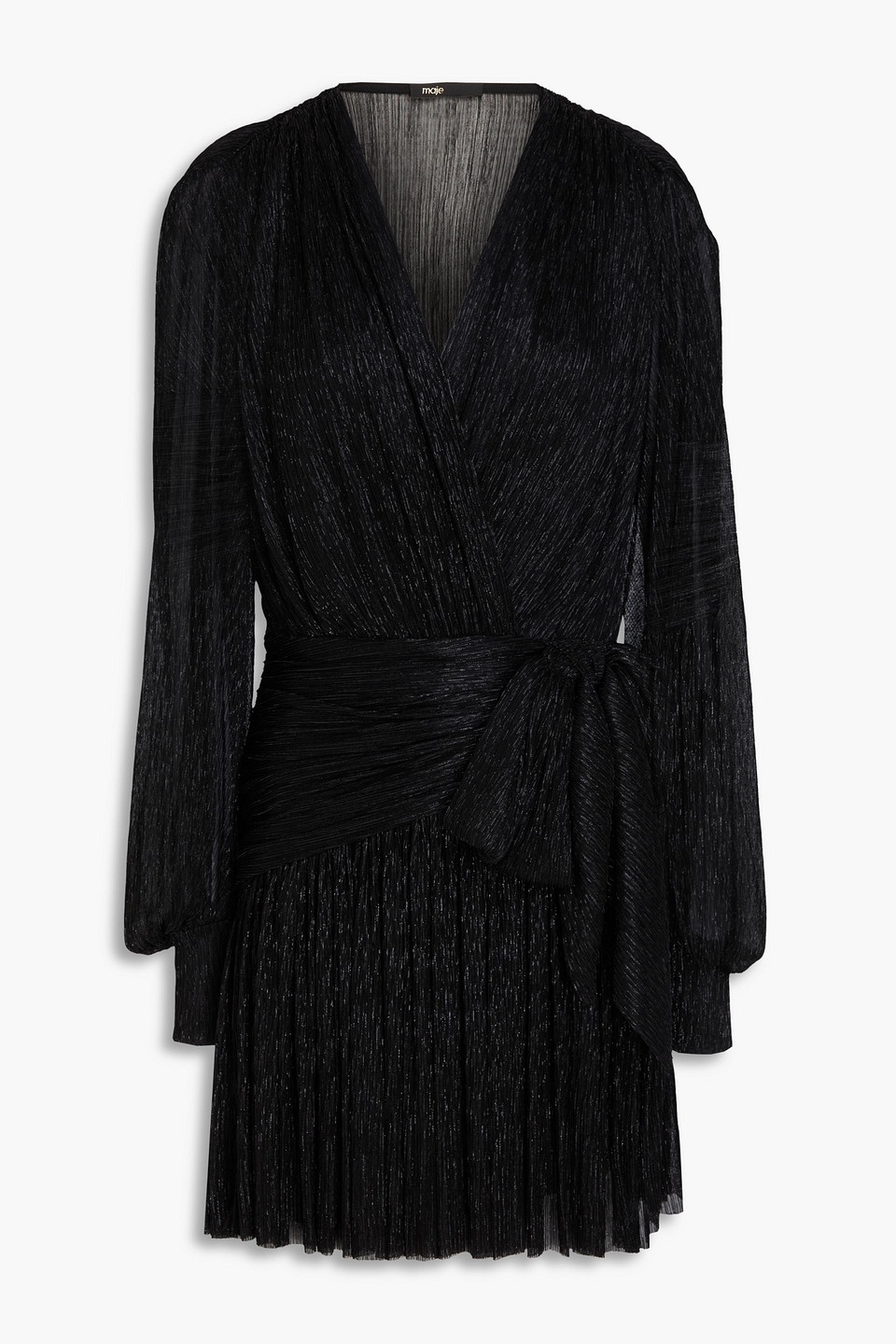 maje - wrap-effect metallic tulle mini dress - black - fr 36