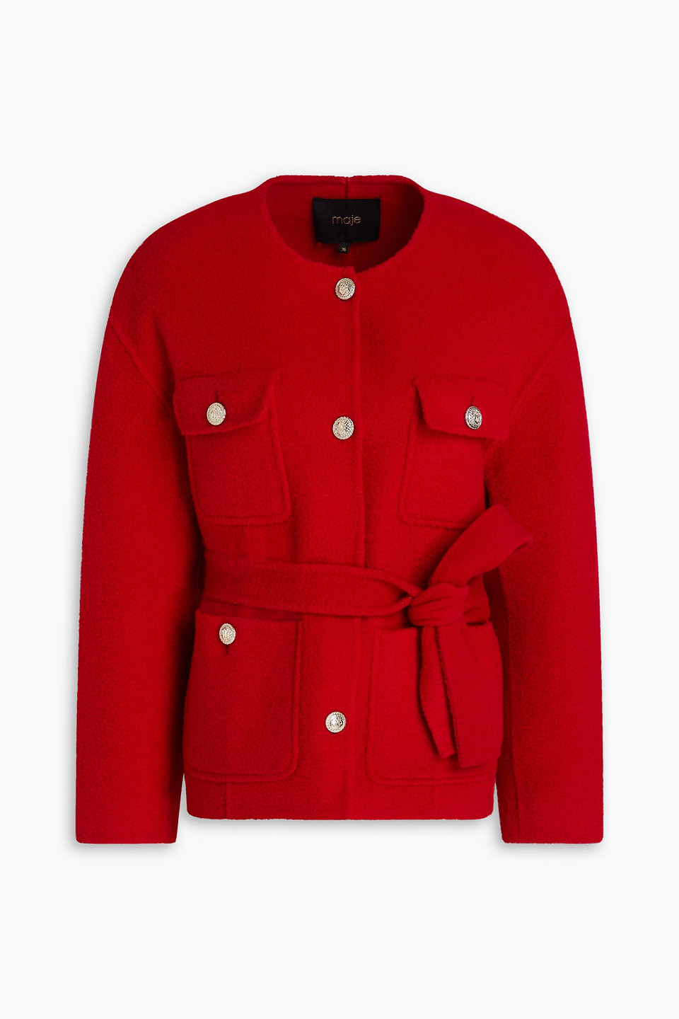 Maje Belted Wool-blend Felt Jacket In Red