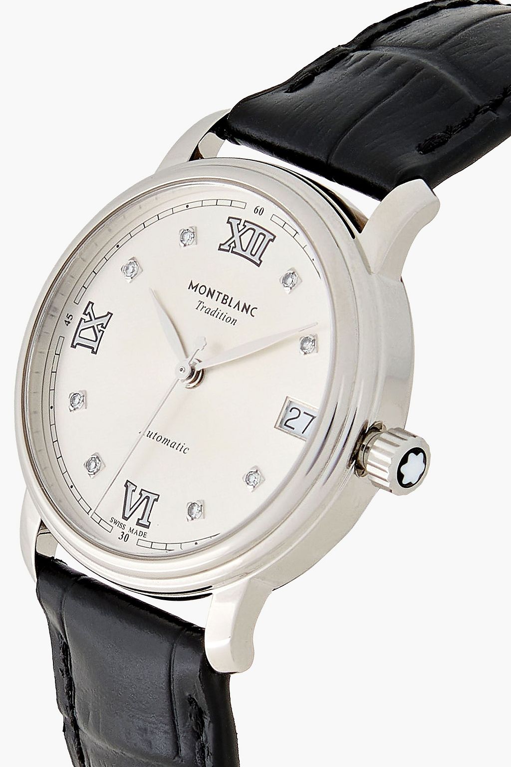MONTBLANC Montblanc Tradition automatic 32 mm stainless steel and alligator-effect leather watch, Ref. No. MB128689