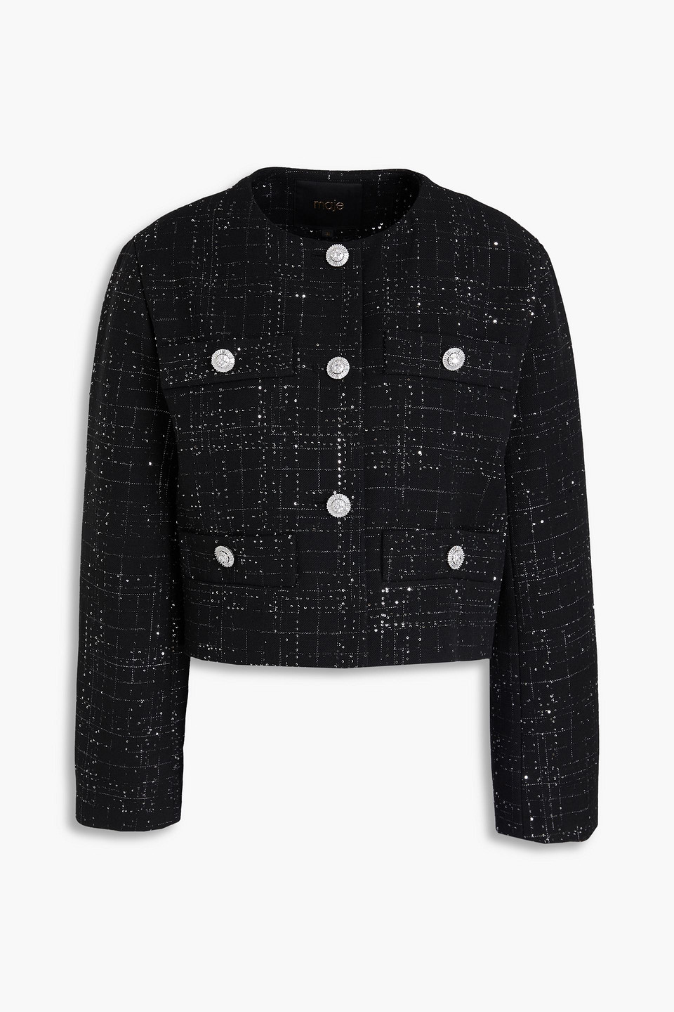 maje - sequin-embellished metallic tweed jacket - black - fr 40
