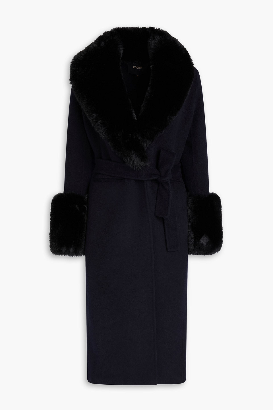 maje - wool-blend felt coat - blue - fr 36