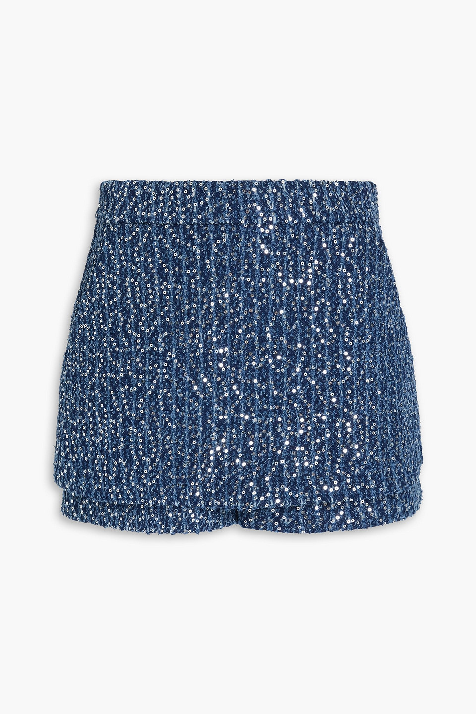 maje - skirt-effect sequined denim shorts - blue - fr 38