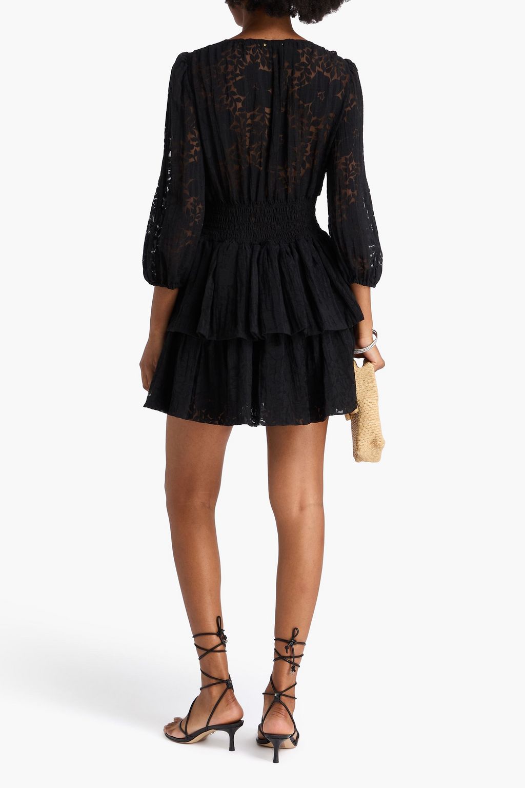 MAJE Tiered devoré-chiffon mini dress