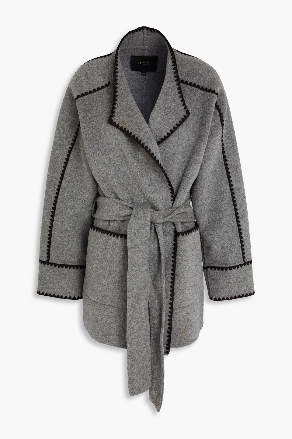 Maje Belted Wool-blend Felt Coat In Gray