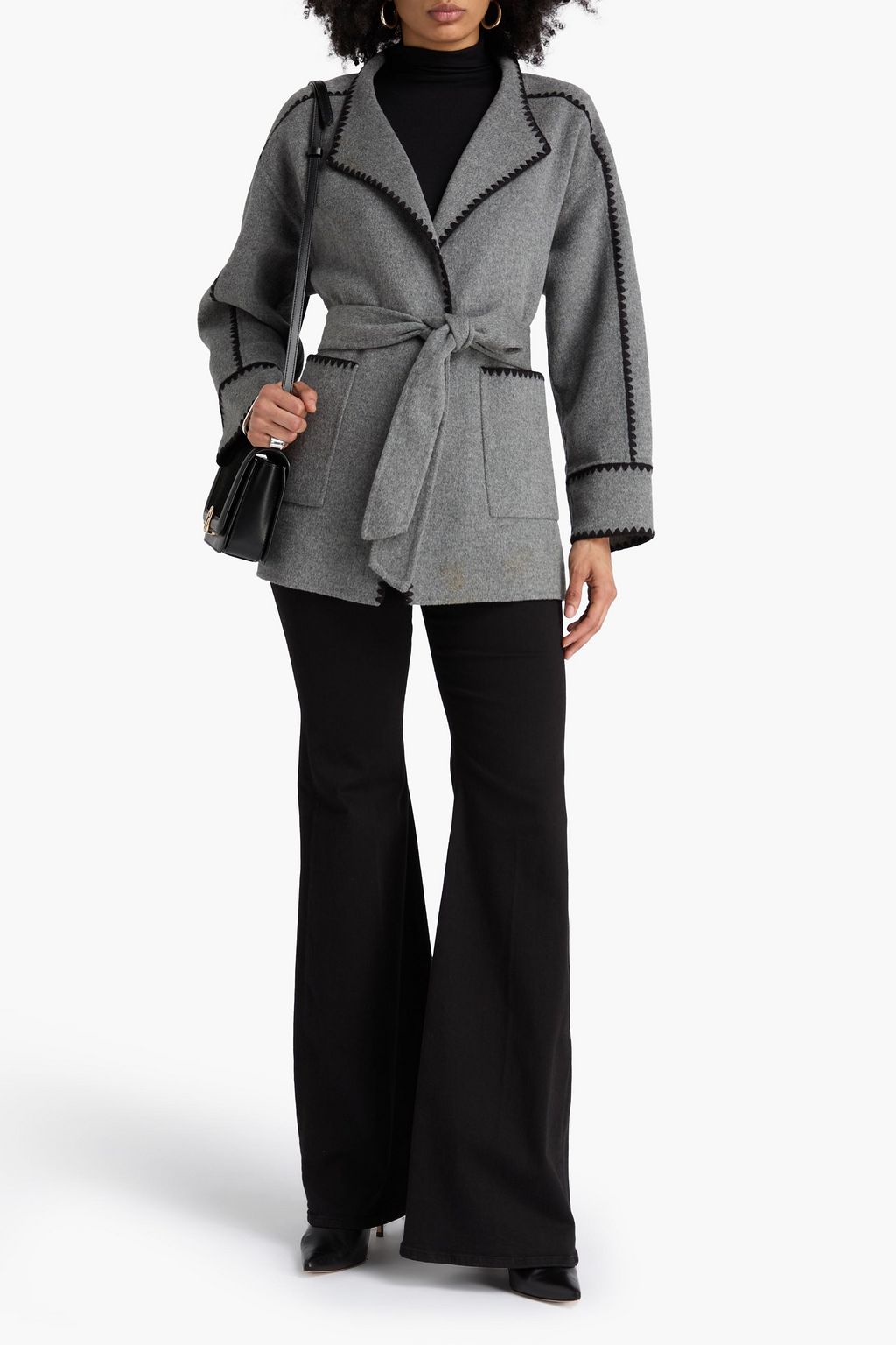 MAJE Belted wool-blend felt coat