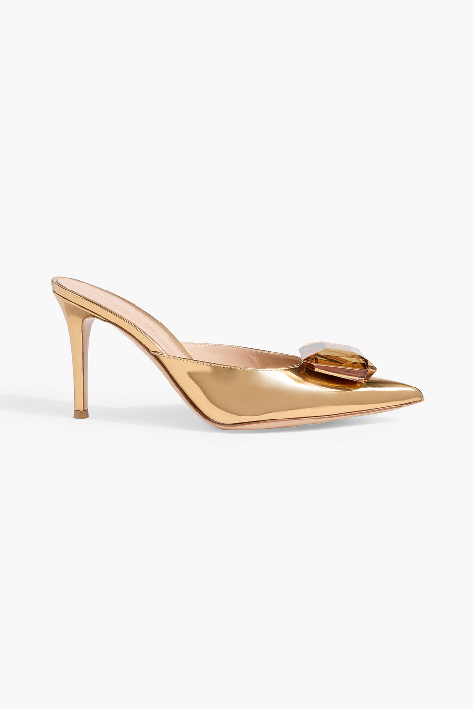 Gianvito Rossi Jaipur 85 Crystal-embellished Mirrored-leather Mules In Gold