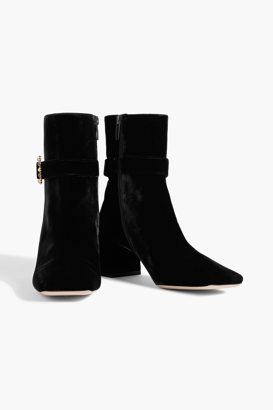 Gianvito Rossi Wondy Embellished Velvet Ankle Boots In Black