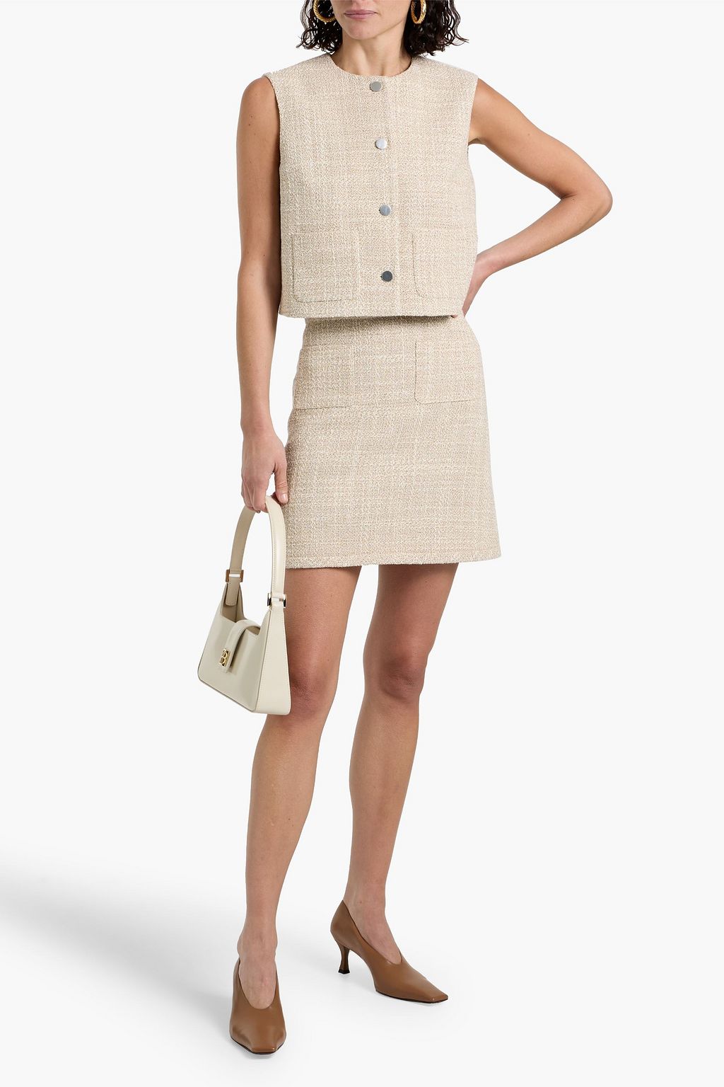 THEORY Cotton-blend tweed mini skirt
