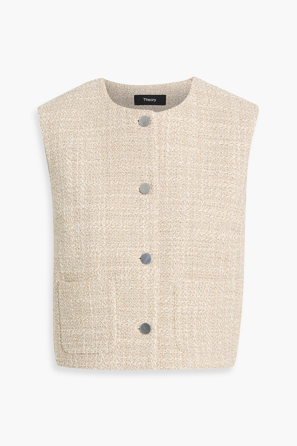 Theory Cropped Cotton-blend Tweed Vest In Neutral