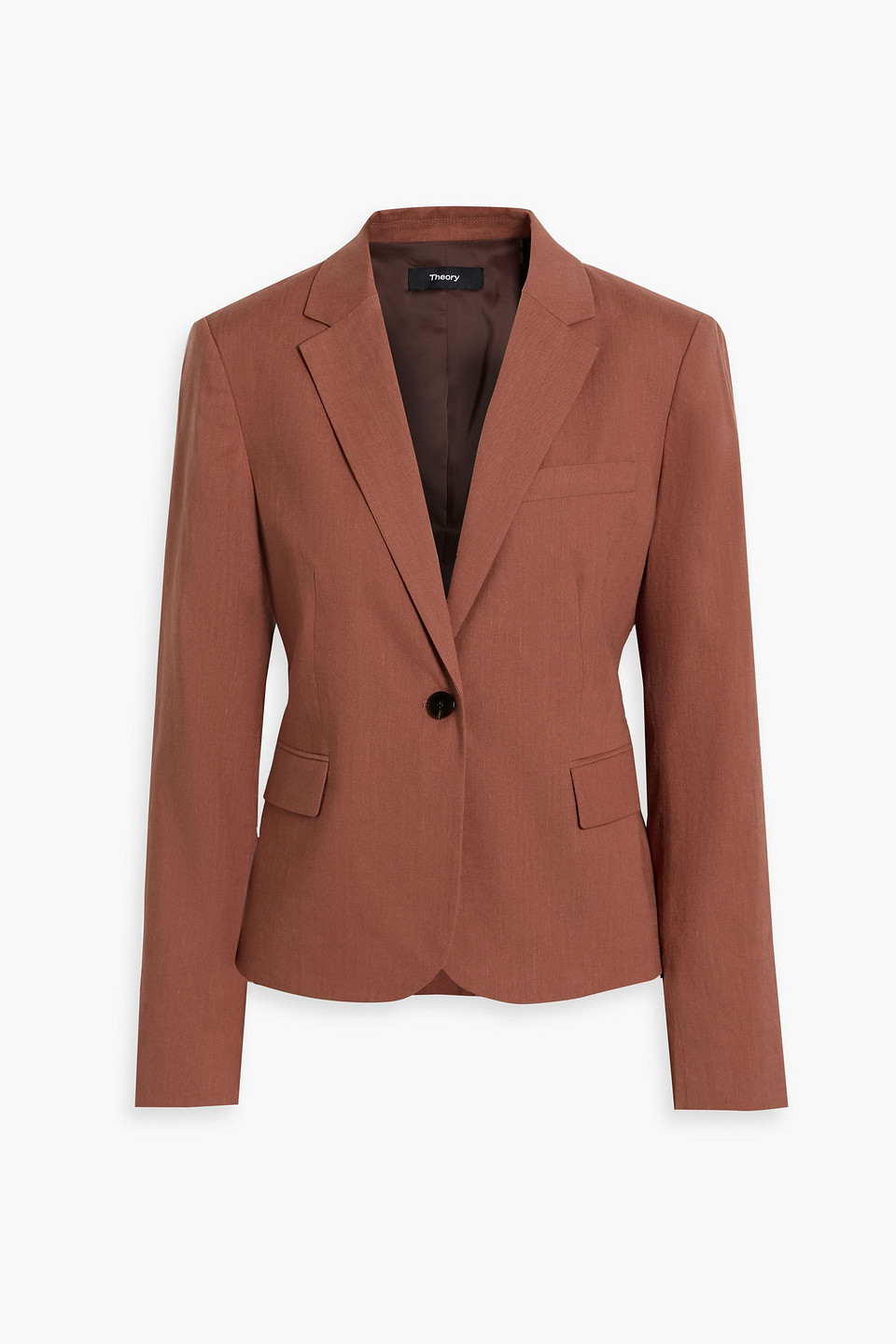 Theory Shrunken Blazer In Stretch Linen-blend In Brown