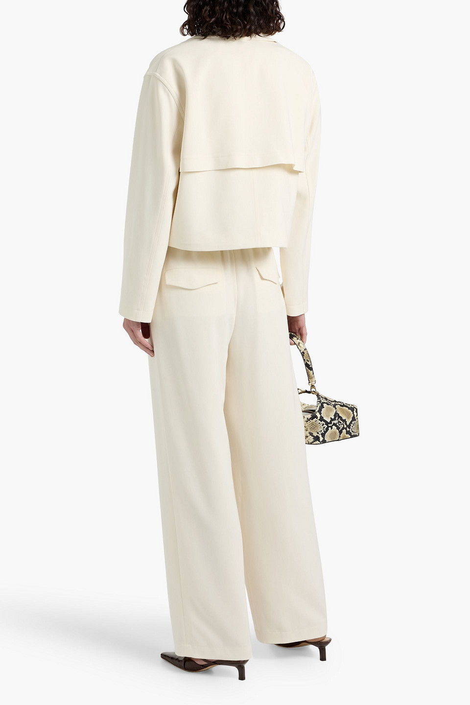 Theory Cropped Double-breasted Crepe Jacket In White