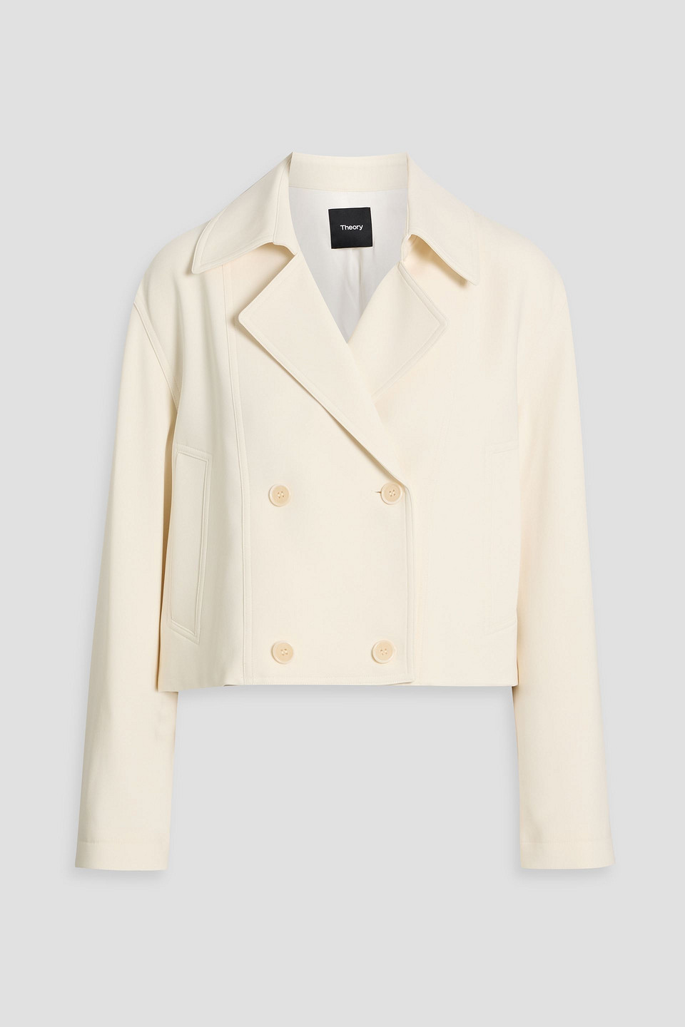 Theory Cropped Double-breasted Crepe Jacket In White