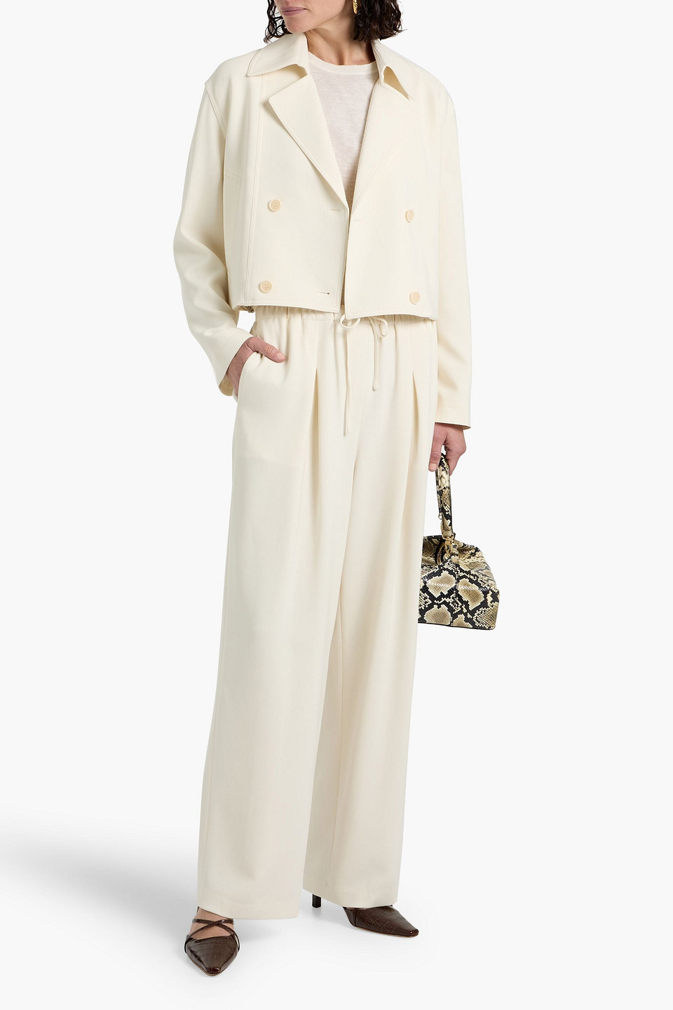 Theory Cropped Double-breasted Crepe Jacket In White