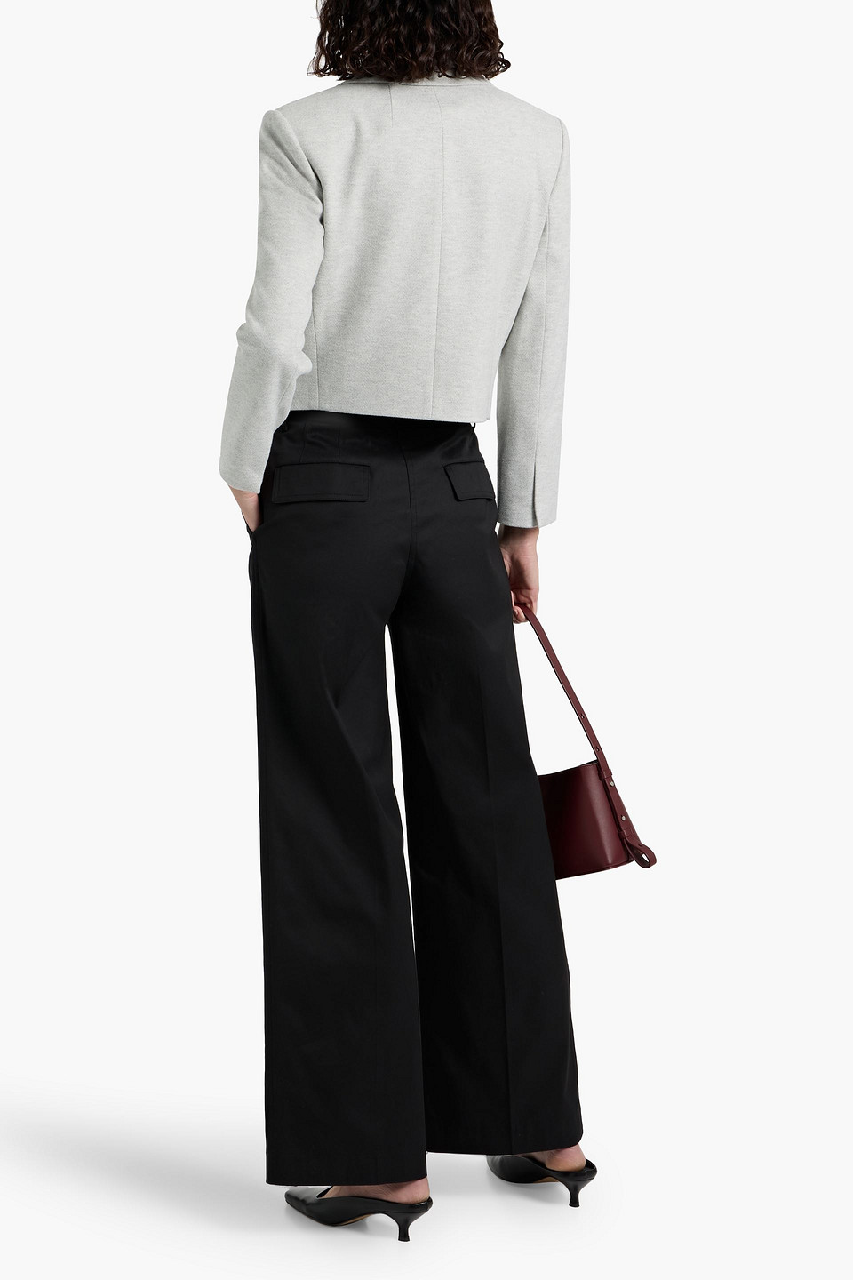 Theory Cropped Herringbone Knitted Jacket In Gray