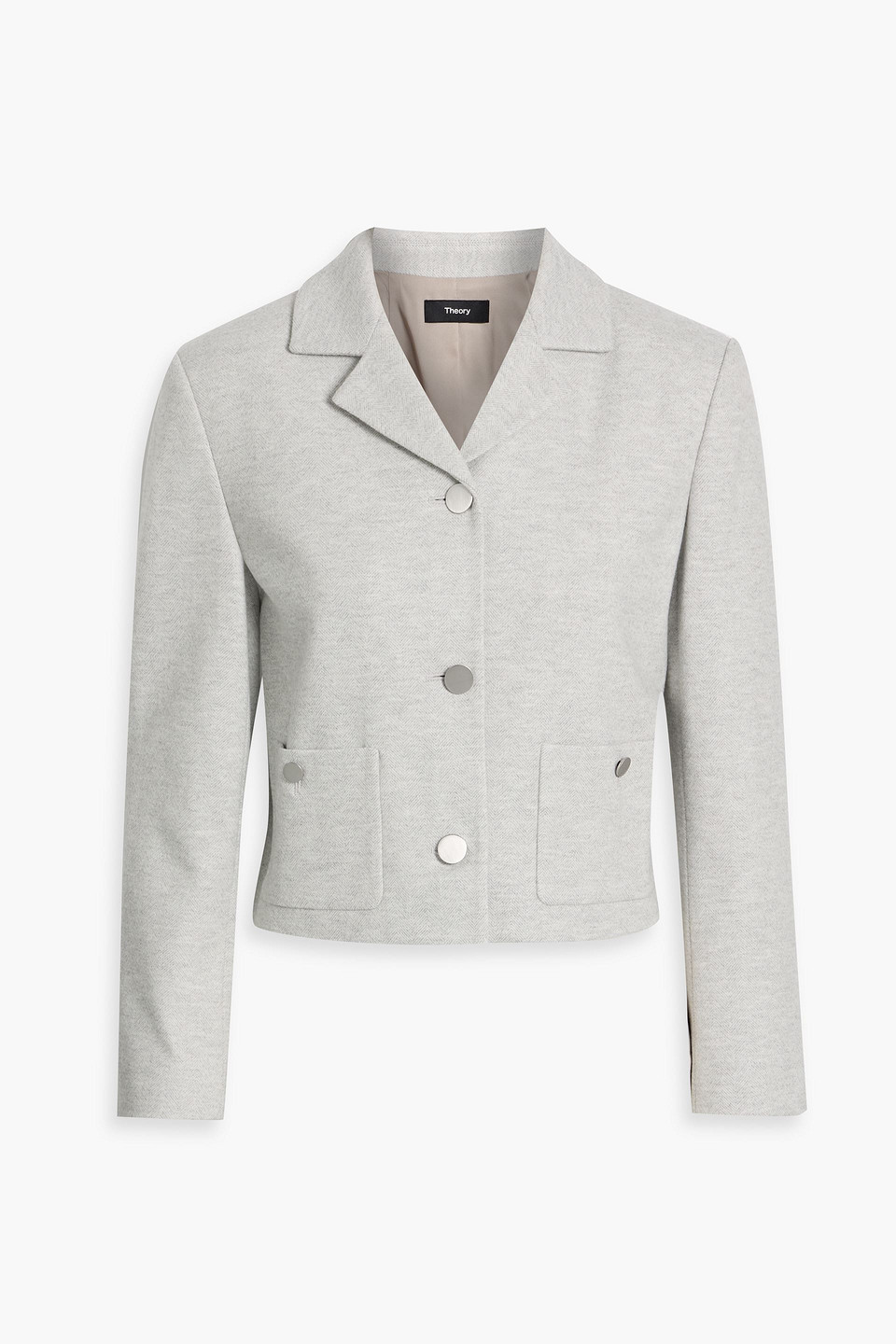 Theory Cropped Herringbone Knitted Jacket In Gray