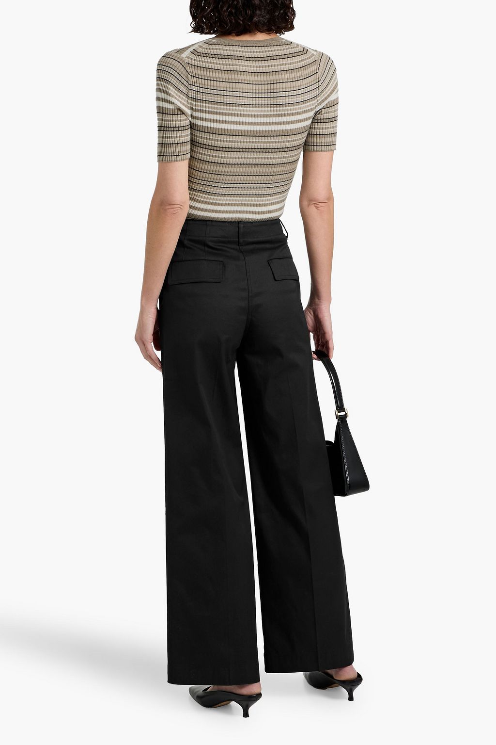 THEORY Striped ribbed merino wool top