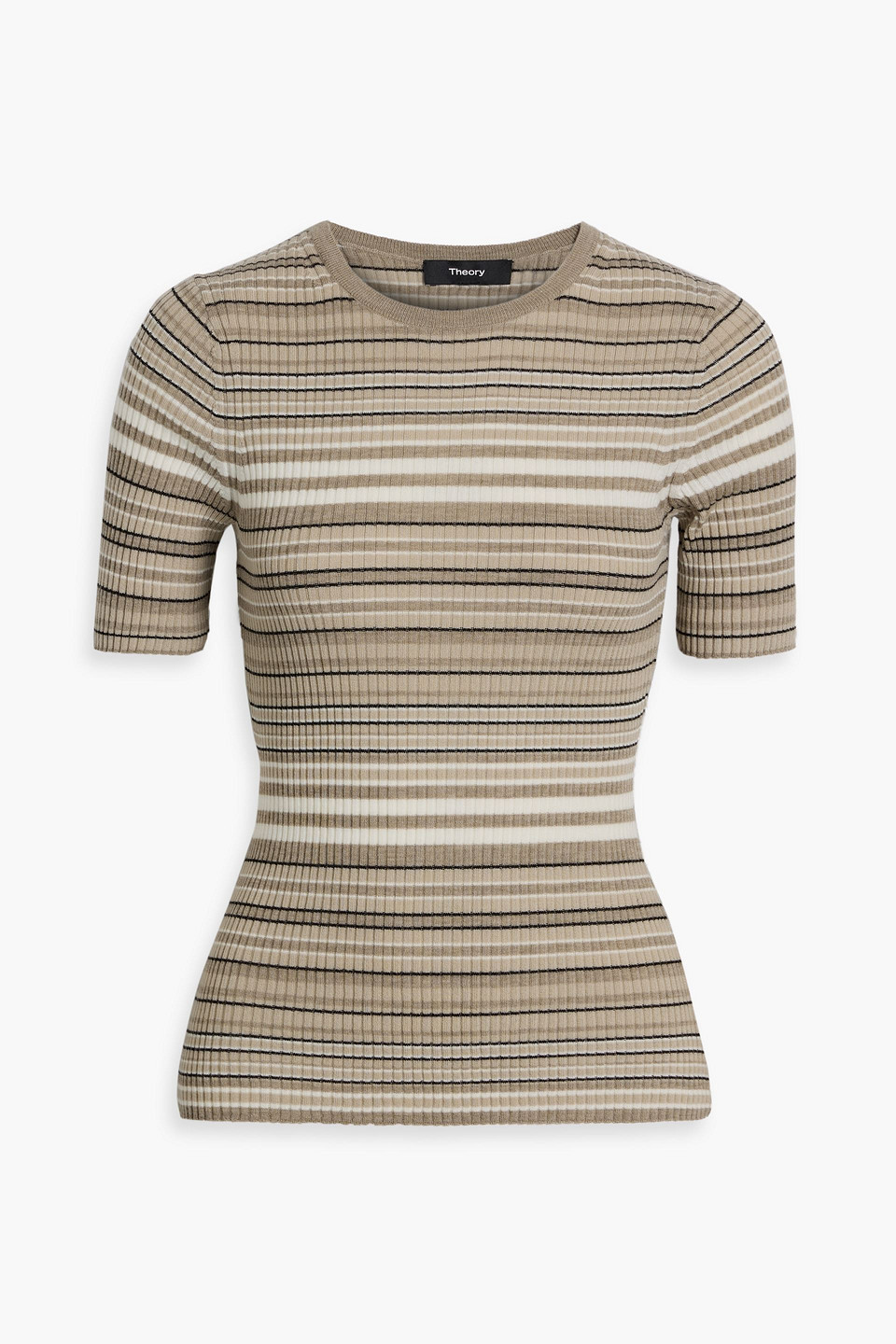 Theory Striped Ribbed Merino Wool Top