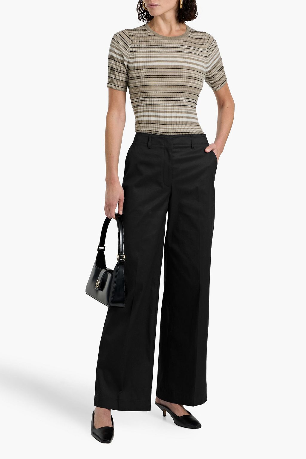 THEORY Striped ribbed merino wool top