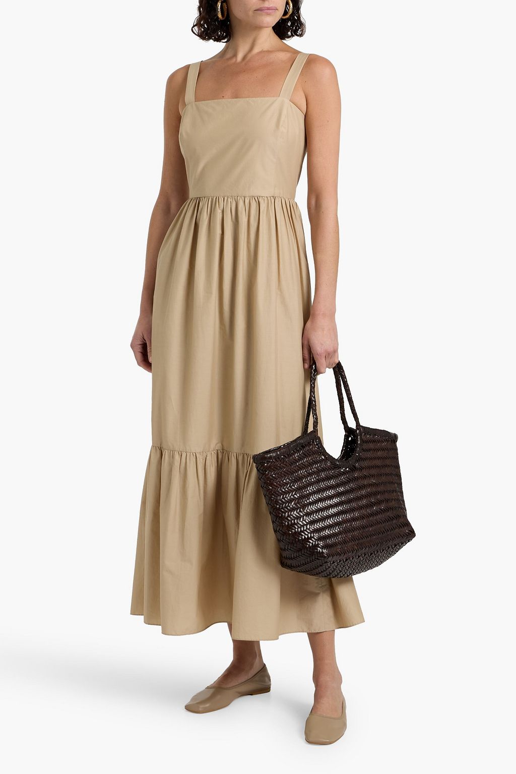 THEORY Tiered cotton-blend midi dress