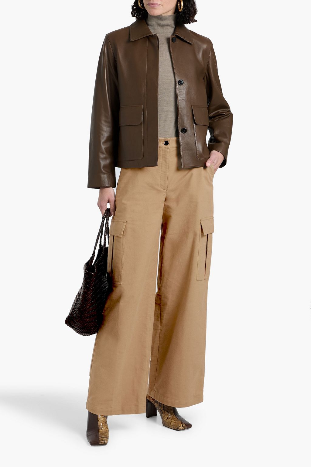 THEORY Cotton-blend twill wide-leg cargo pants