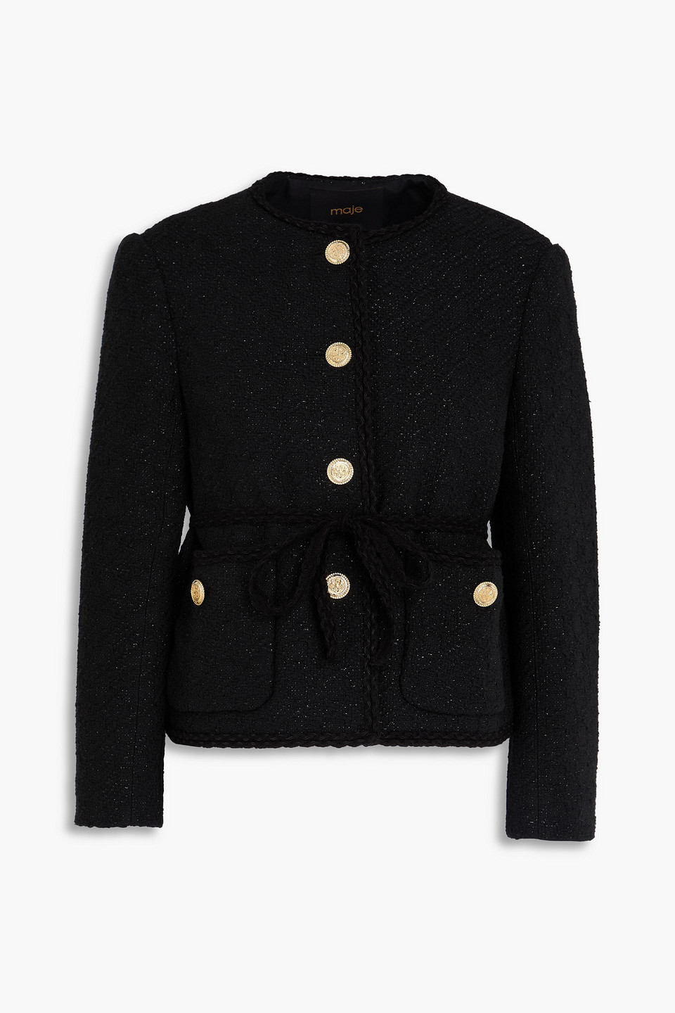 Maje Metallic Tweed Jacket In Black